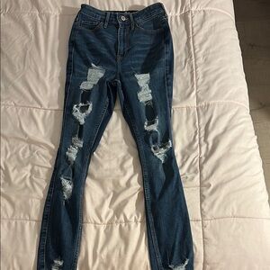 Women's Curvy Ultra-High Rise Super Skinny Blue Jeans (stretchy)